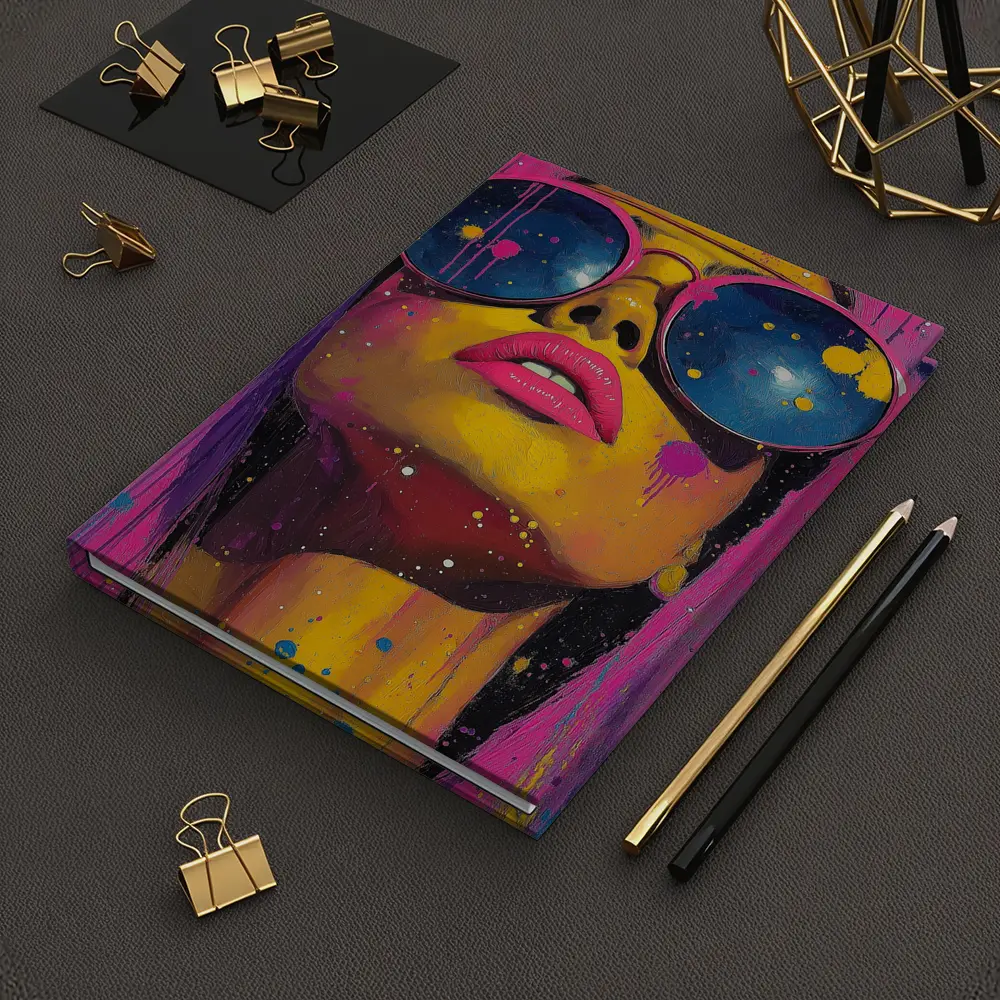 Pop Art Woman Yellow Face Sunglasses Pink – Notebooks