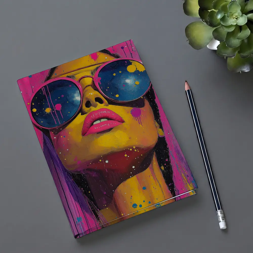 Pop Art Woman Yellow Face Sunglasses Pink – Notebooks