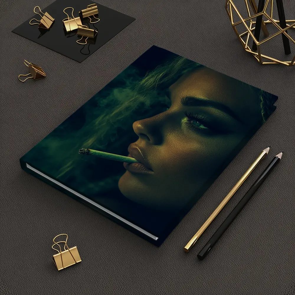 Woman Smoking Joint Green Smoke Dark – Notebooks