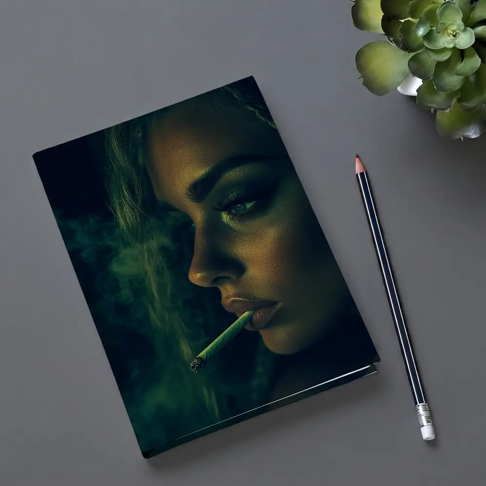 Woman Smoking Joint Green Smoke Dark – Notebooks