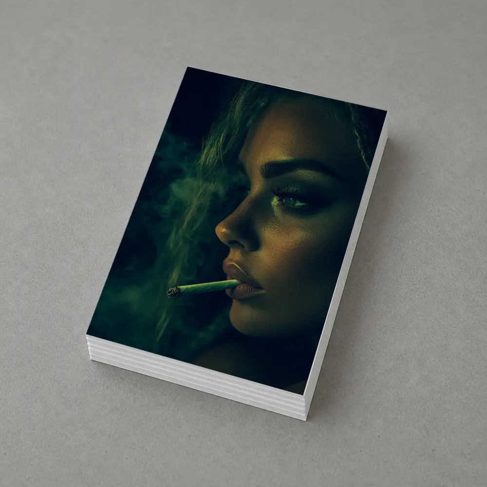 Woman Smoking Joint Green Smoke Dark – Postcards