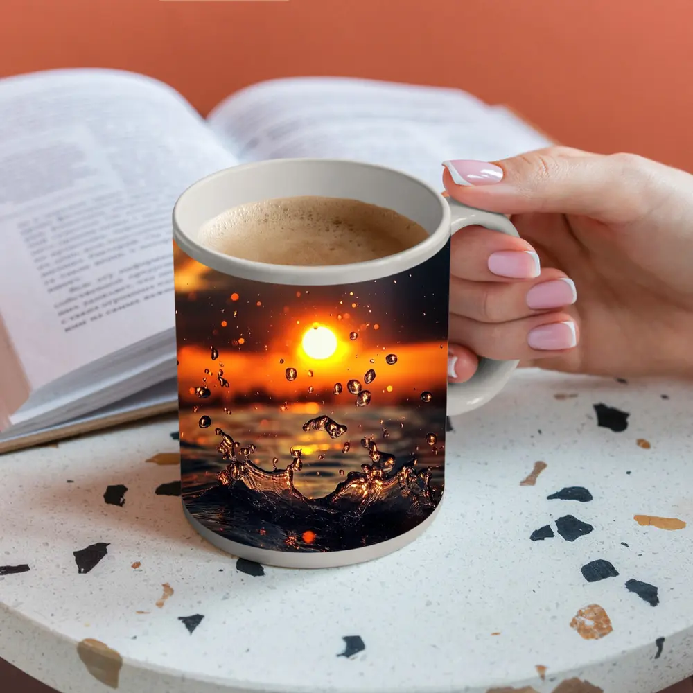 Water Splash at Golden Sunset Ocean – Mugs