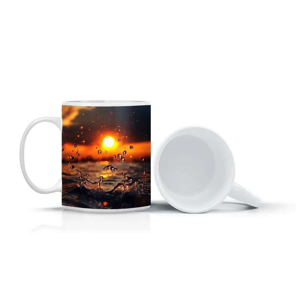 Water Splash at Golden Sunset Ocean – Mugs