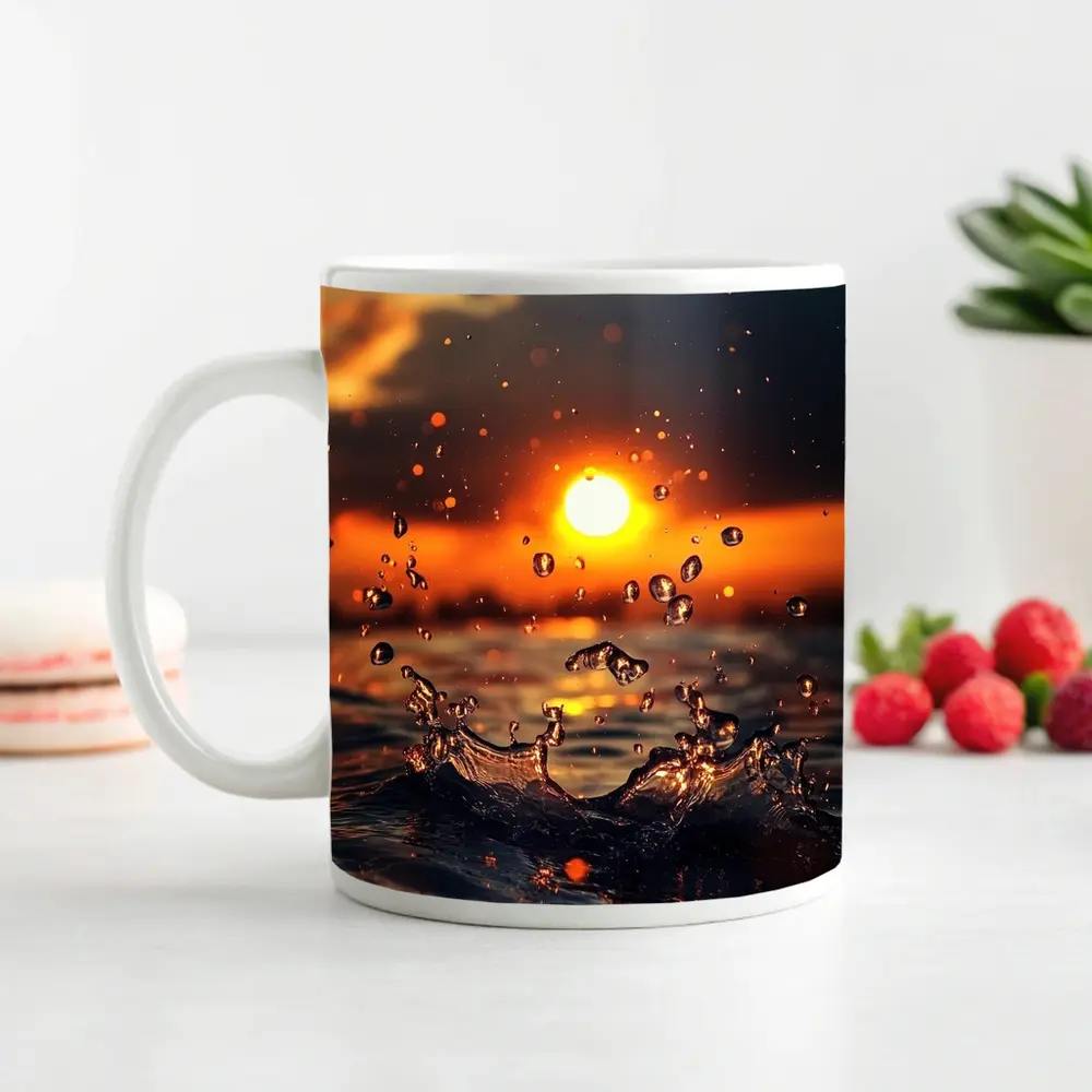 Water Splash at Golden Sunset Ocean – Mugs
