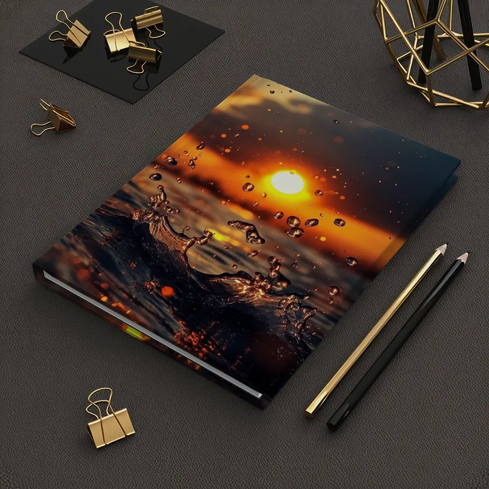 Water Splash at Golden Sunset Ocean – Notebooks