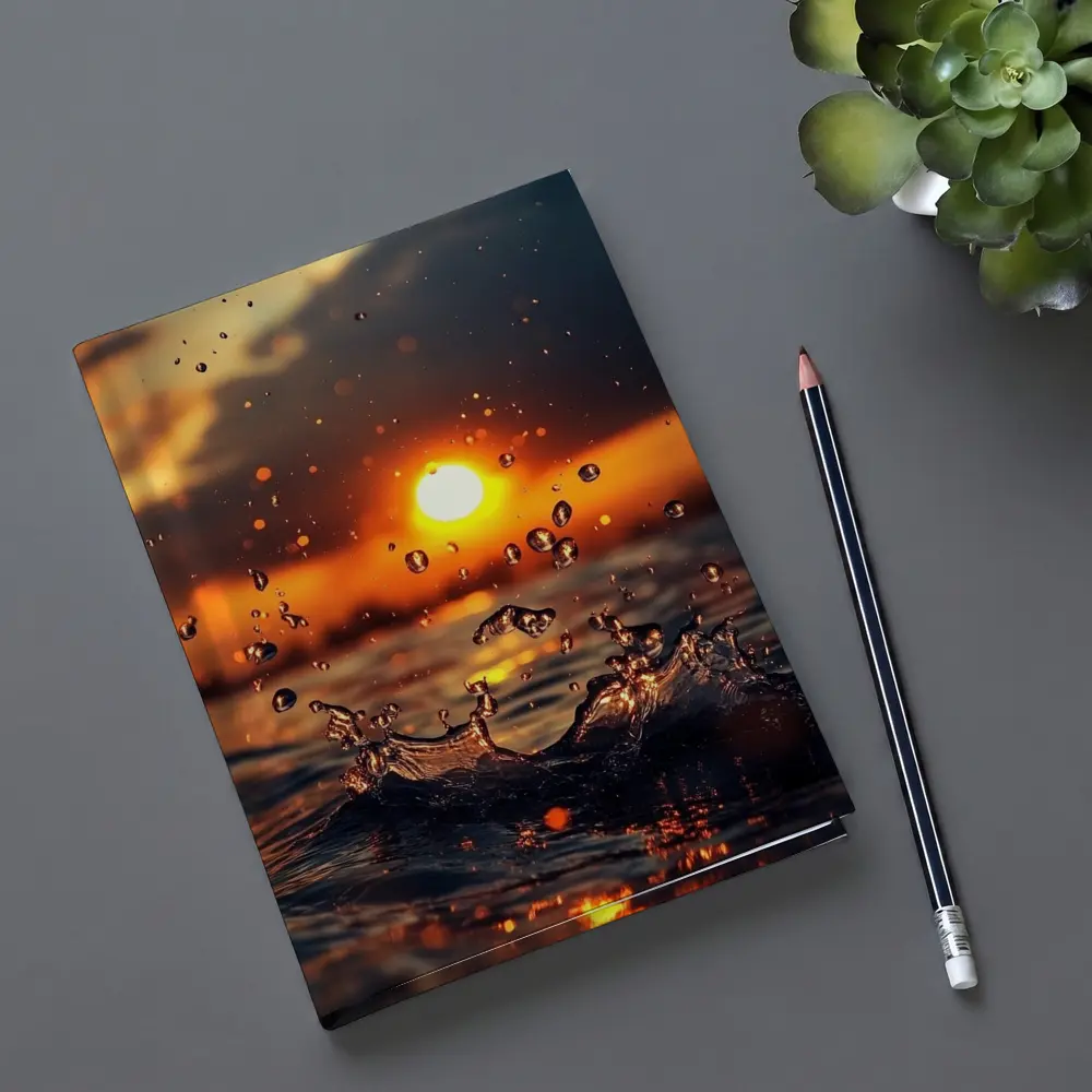 Water Splash at Golden Sunset Ocean – Notebooks