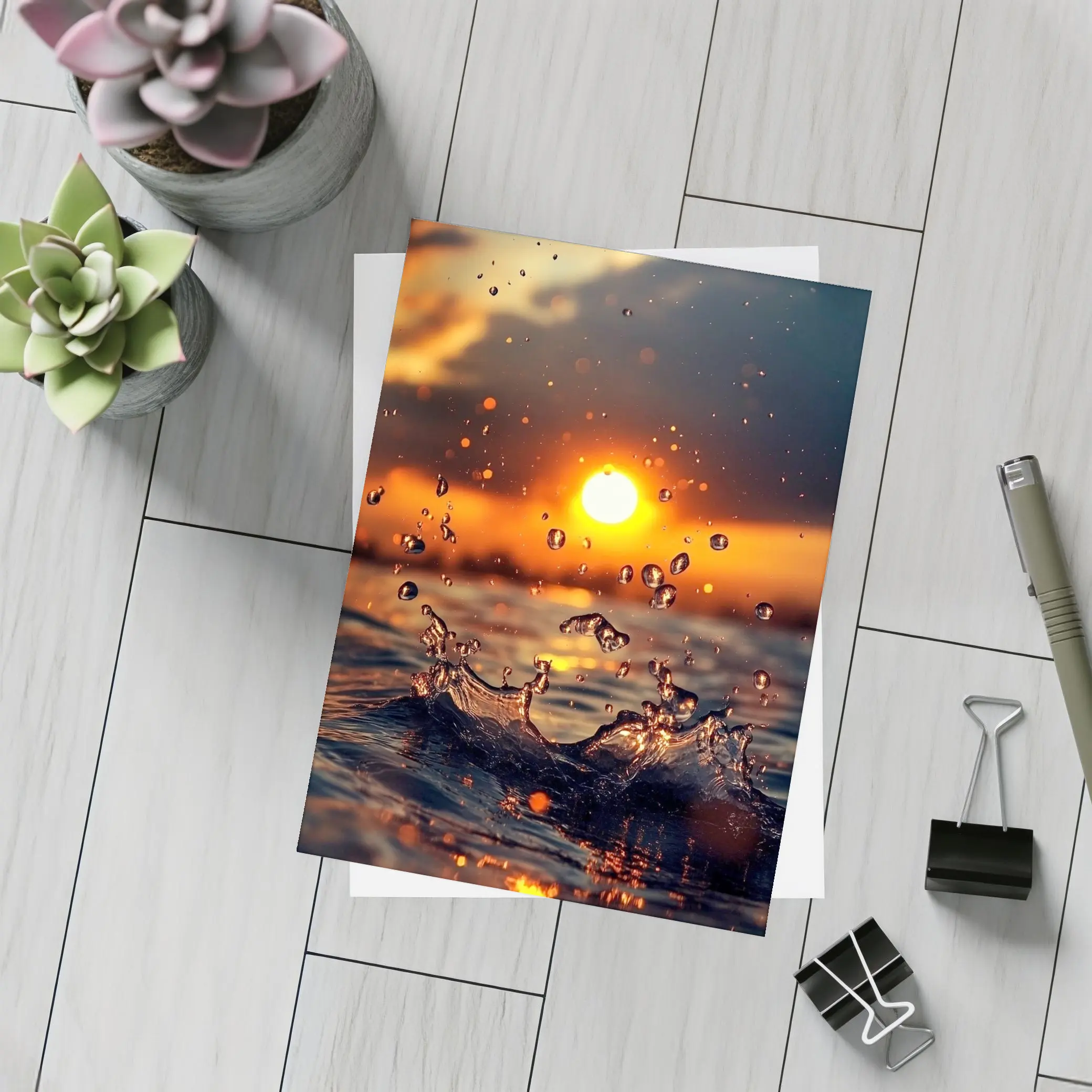 Water Splash at Golden Sunset Ocean – Postcards