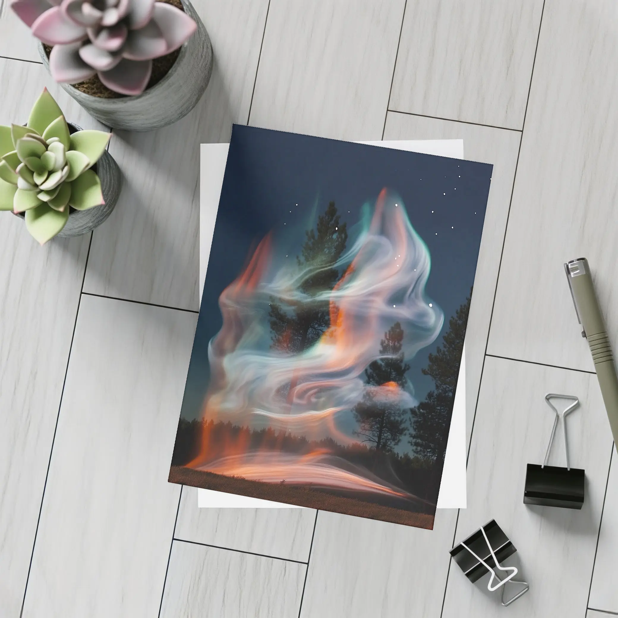 Swirling Fire Light Art Night Sky – Postcards