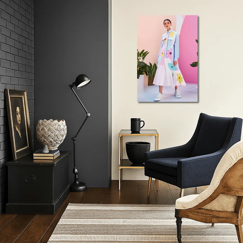 Pastel Floral Dress Model Pink Studio – Wall Art
