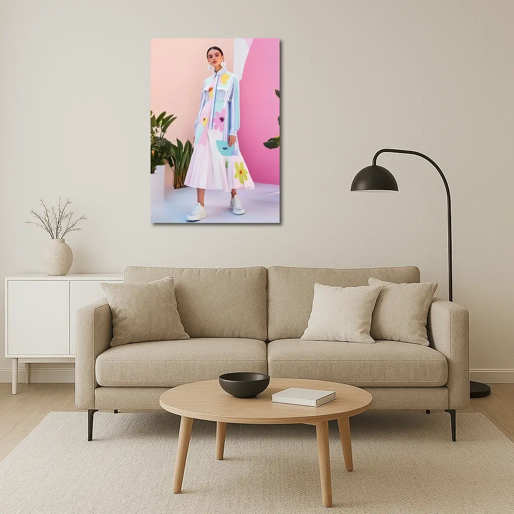 Pastel Floral Dress Model Pink Studio – Wall Art