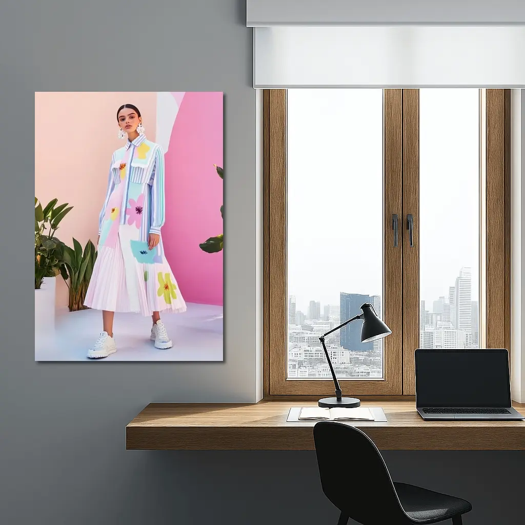 Pastel Floral Dress Model Pink Studio – Wall Art