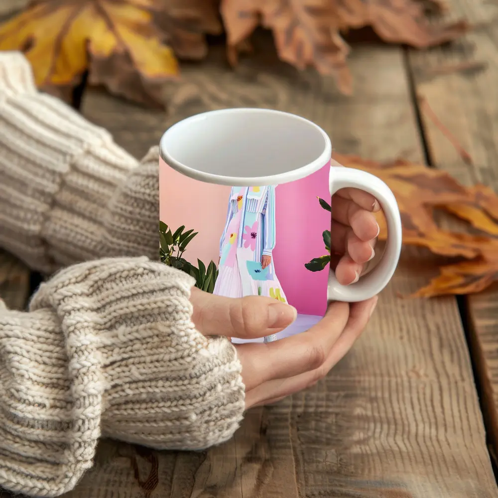 Pastel Floral Dress Model Pink Studio – Mugs