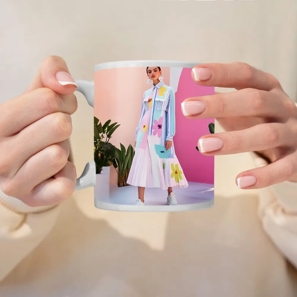 Pastel Floral Dress Model Pink Studio – Mugs