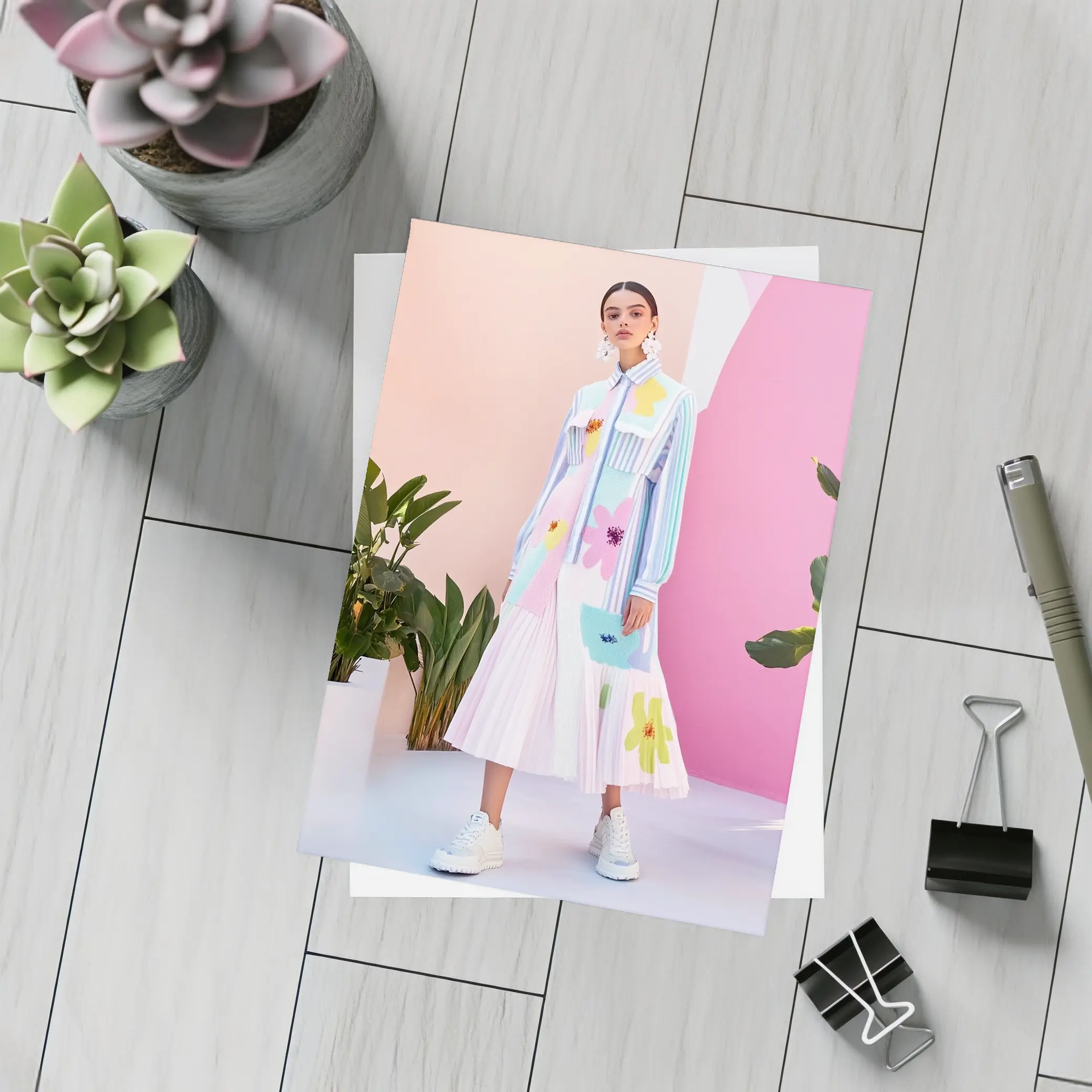 Pastel Floral Dress Model Pink Studio – Postcards