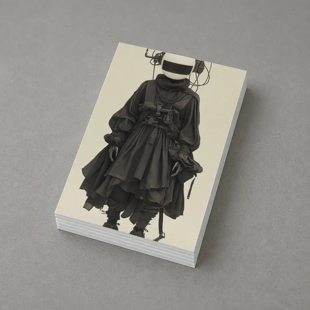 Cyberpunk Figure Dark Tactical Outfit Beige Background – Postcards