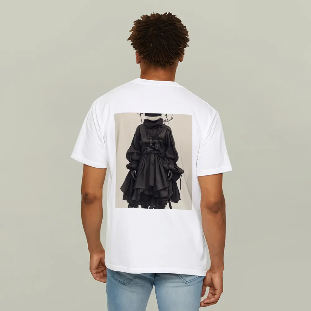 Cyberpunk Figure Dark Tactical Outfit Beige Background – T-Shirts