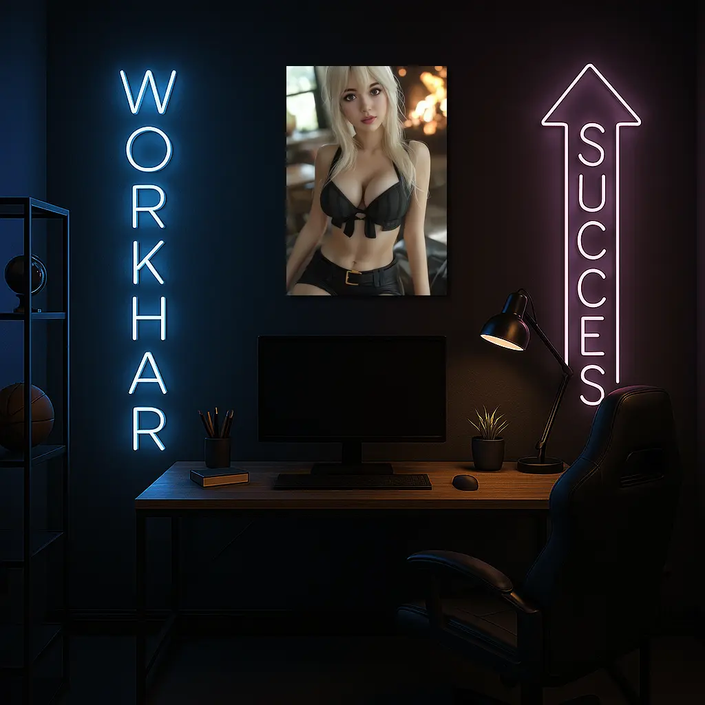 Blonde Anime Girl Black Outfit Fireplace – Wall Art