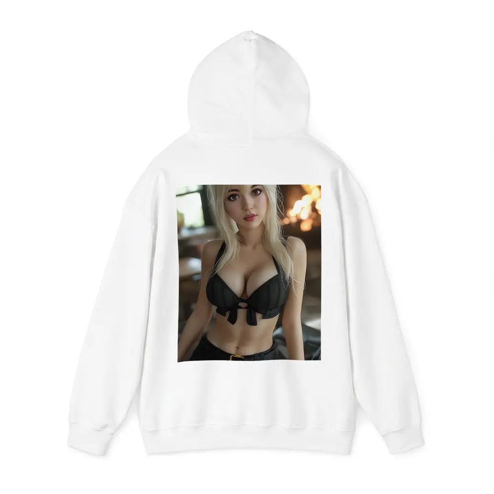Blonde Anime Girl Black Outfit Fireplace – Hoodies