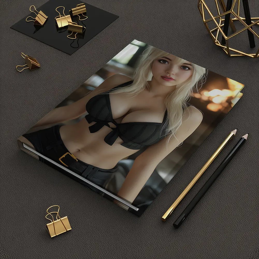 Blonde Anime Girl Black Outfit Fireplace – Notebooks