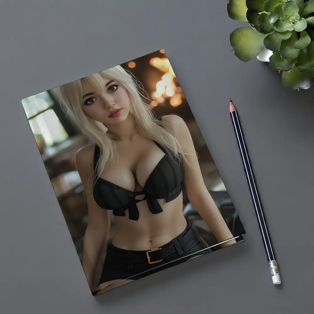 Blonde Anime Girl Black Outfit Fireplace – Notebooks