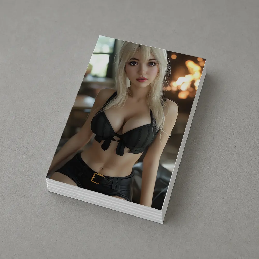 Blonde Anime Girl Black Outfit Fireplace – Postcards