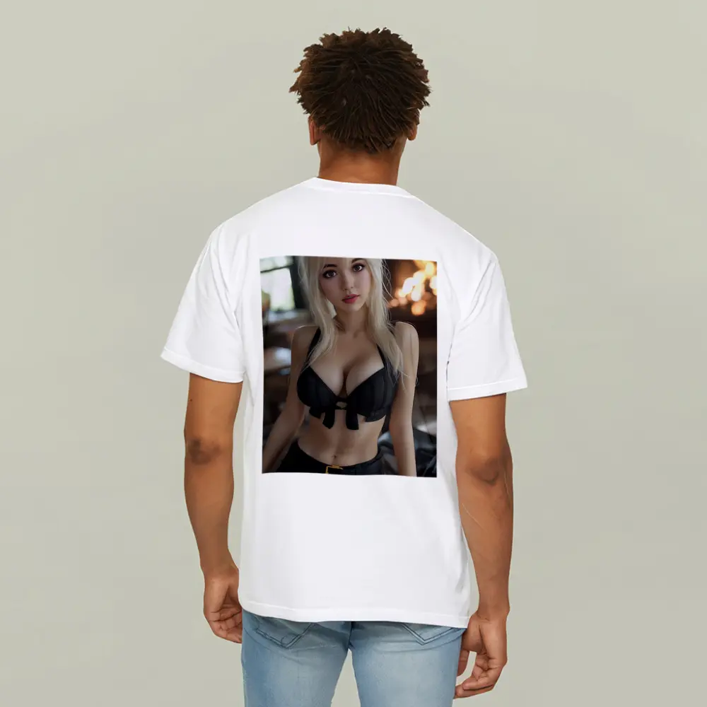 Blonde Anime Girl Black Outfit Fireplace – T-Shirts