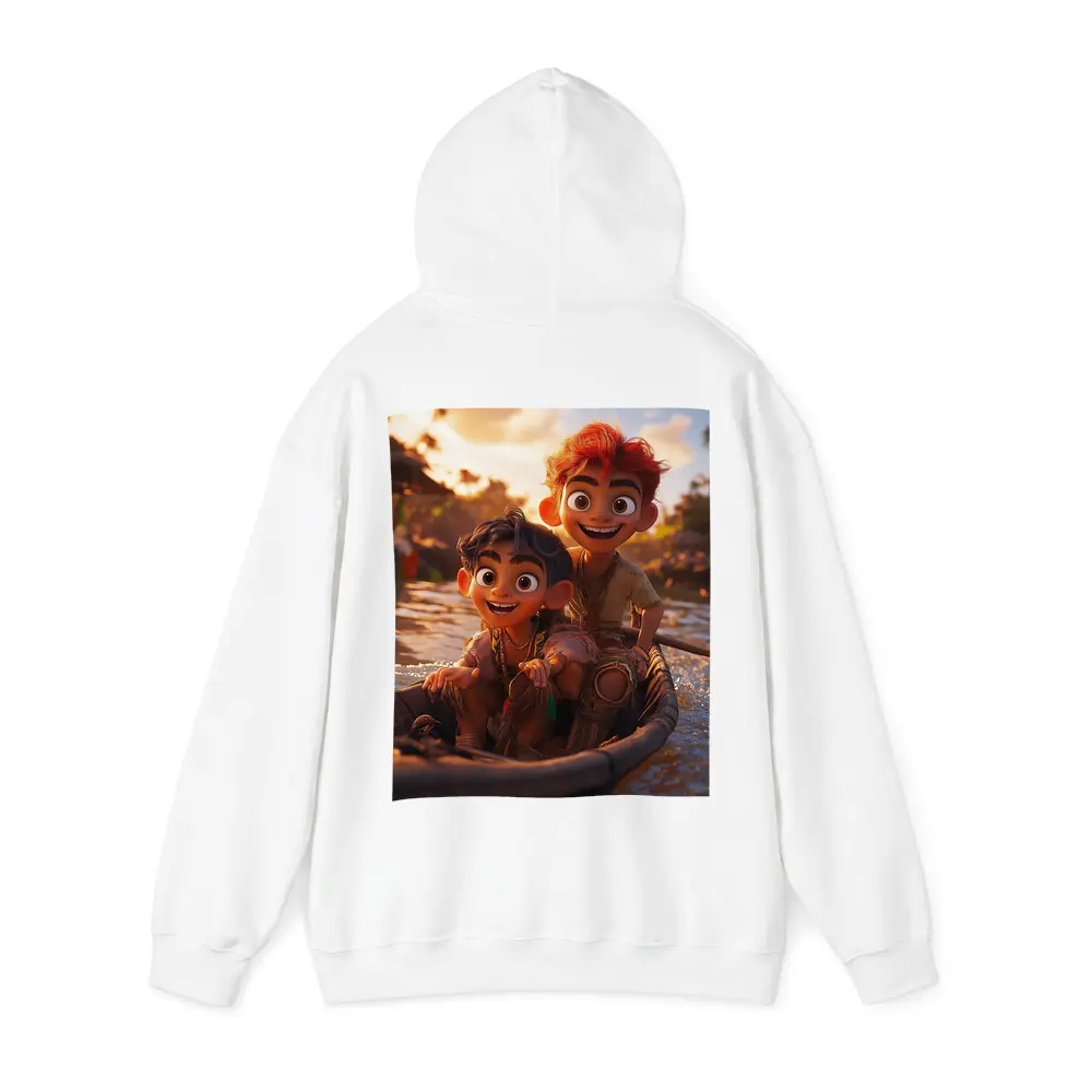 Two Cartoon Boys Riding Boat At Sunset – Hoodies