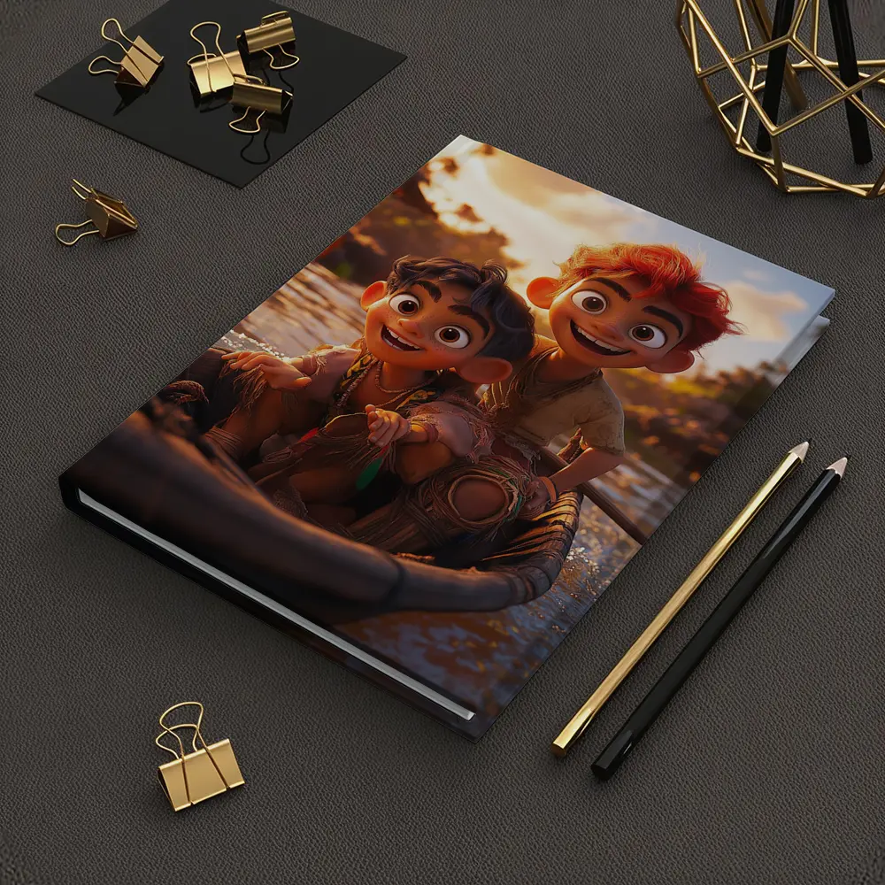 Two Cartoon Boys Riding Boat At Sunset – Notebooks