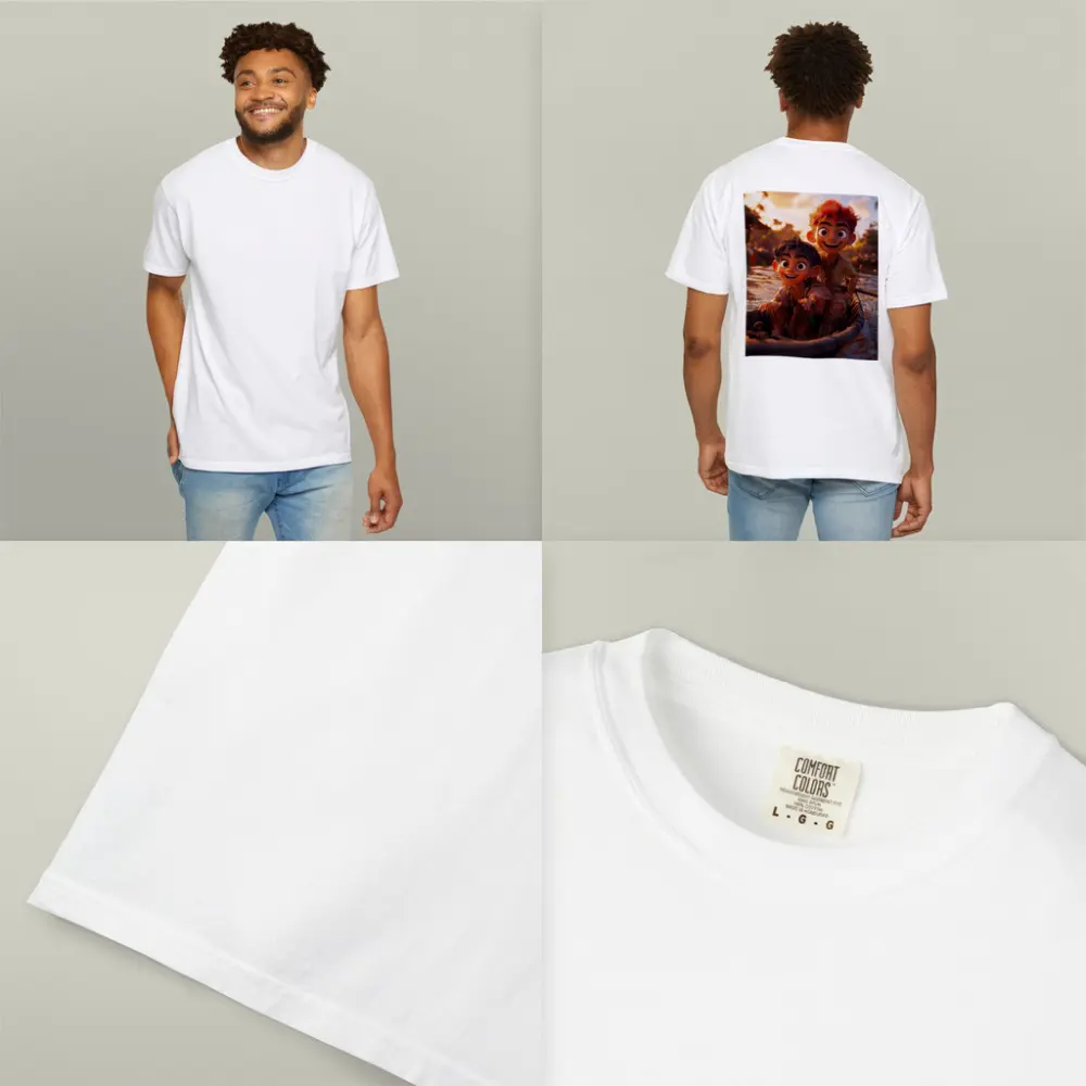Two Cartoon Boys Riding Boat At Sunset – T-Shirts