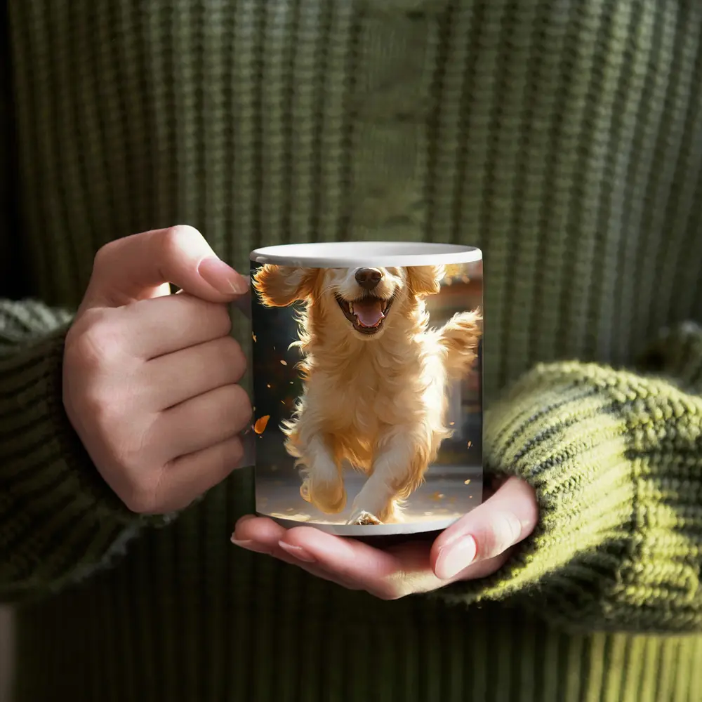 Golden Retriever Running Outdoors Autumn Leaves – Mugs