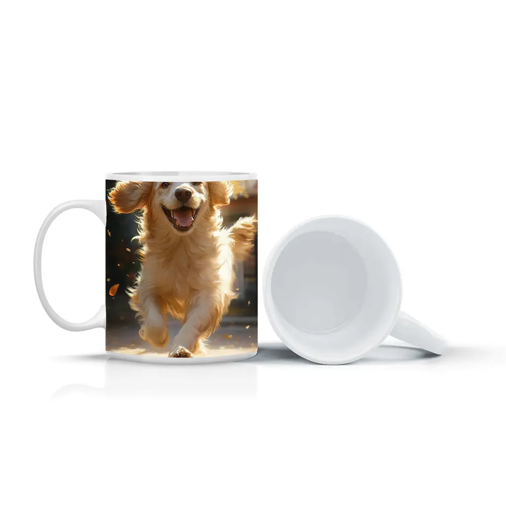 Golden Retriever Running Outdoors Autumn Leaves – Mugs
