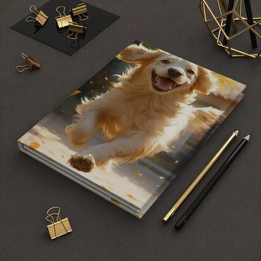 Golden Retriever Running Outdoors Autumn Leaves – Notebooks