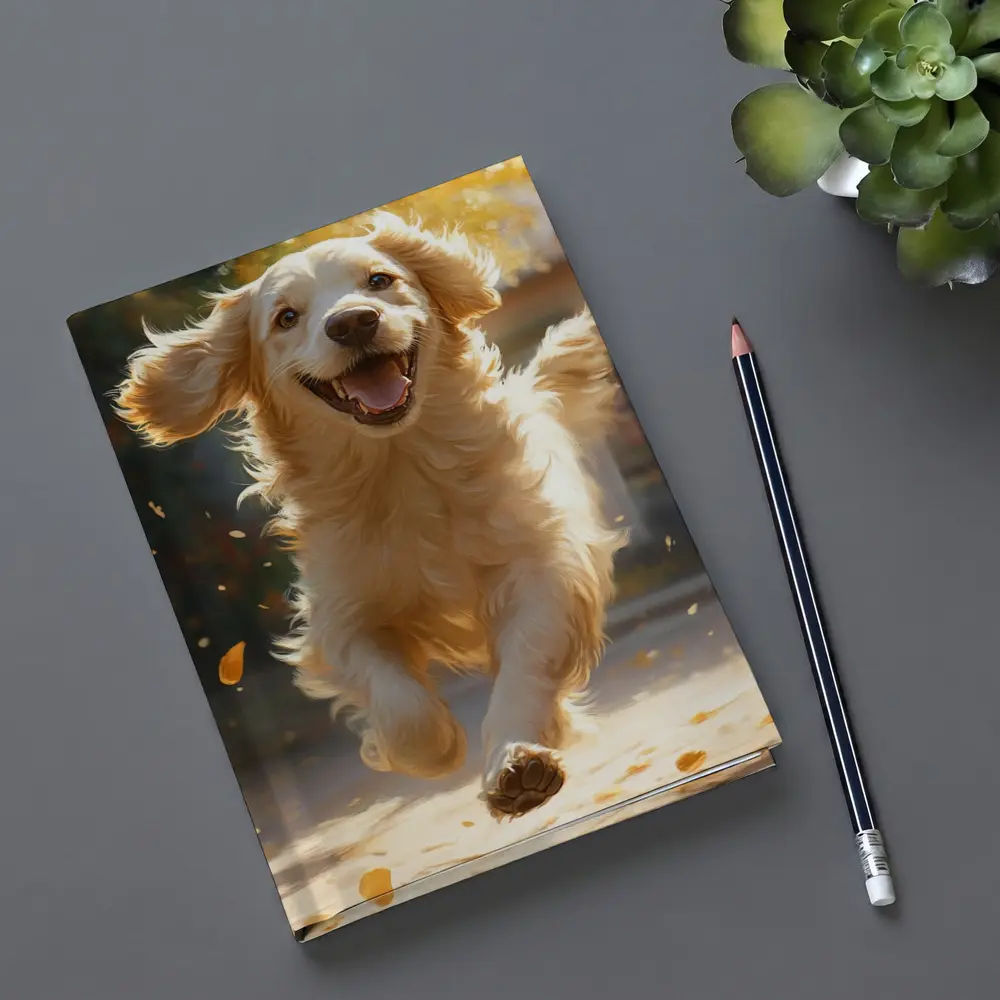 Golden Retriever Running Outdoors Autumn Leaves – Notebooks