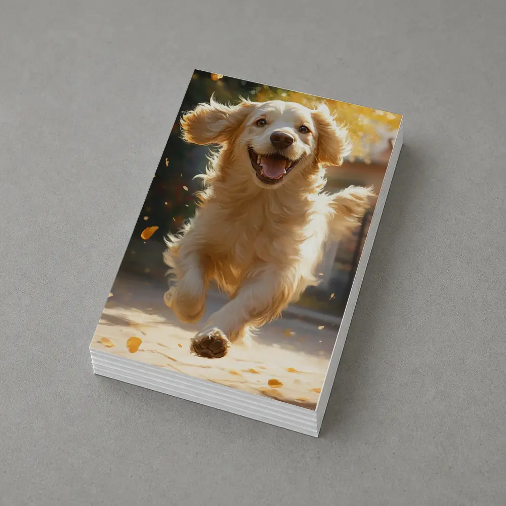 Golden Retriever Running Outdoors Autumn Leaves – Postcards