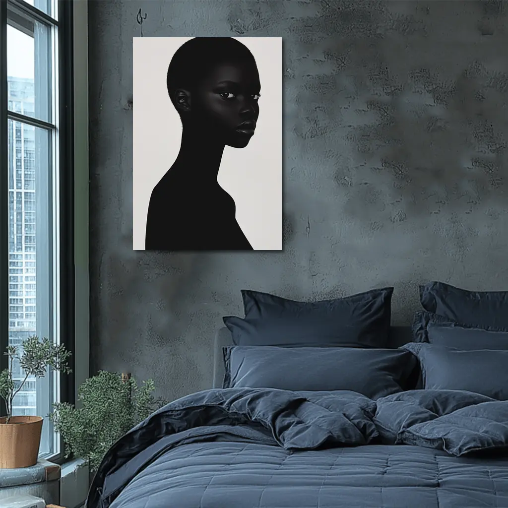 Black Woman Portrait Minimalist White Background – Wall Art