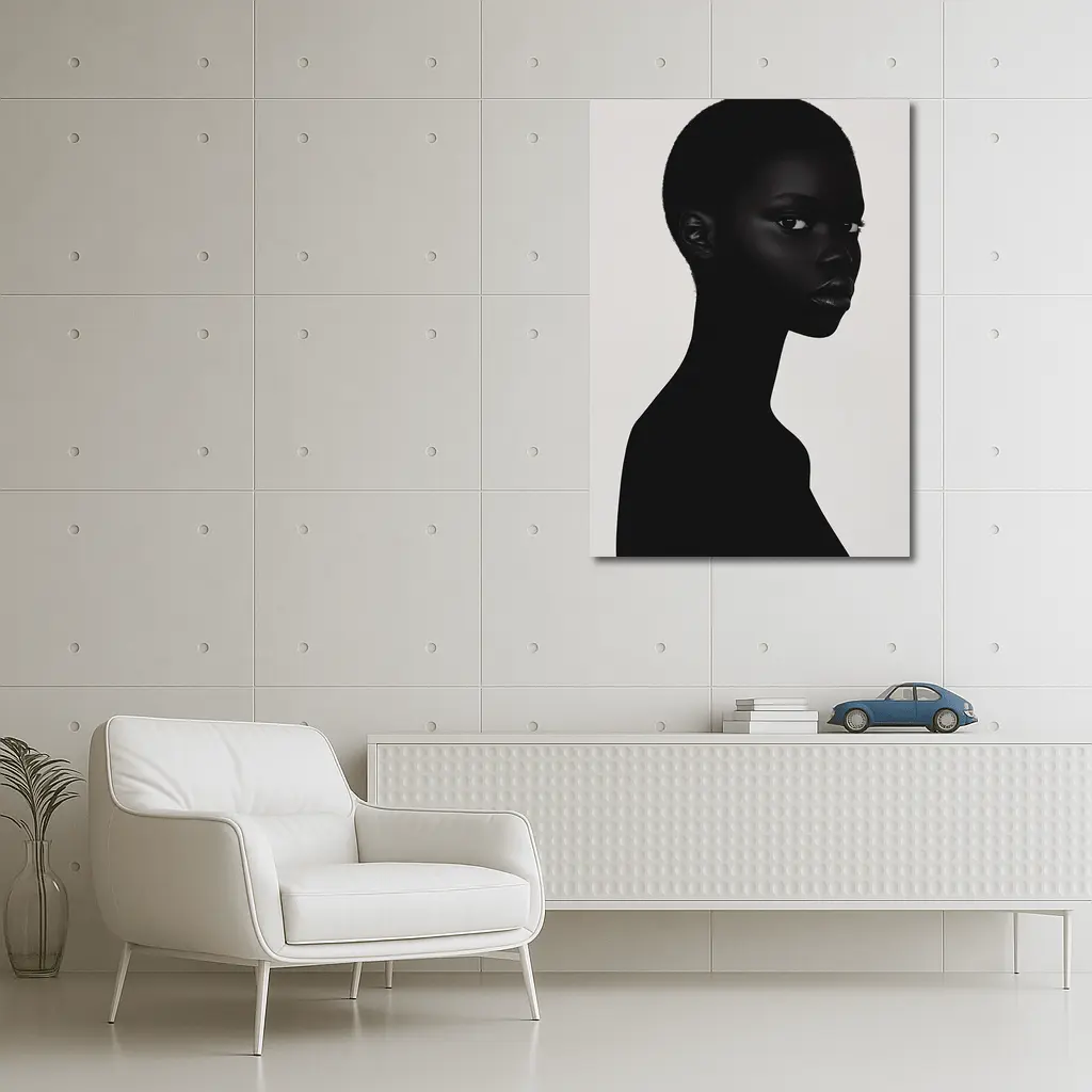 Black Woman Portrait Minimalist White Background – Wall Art