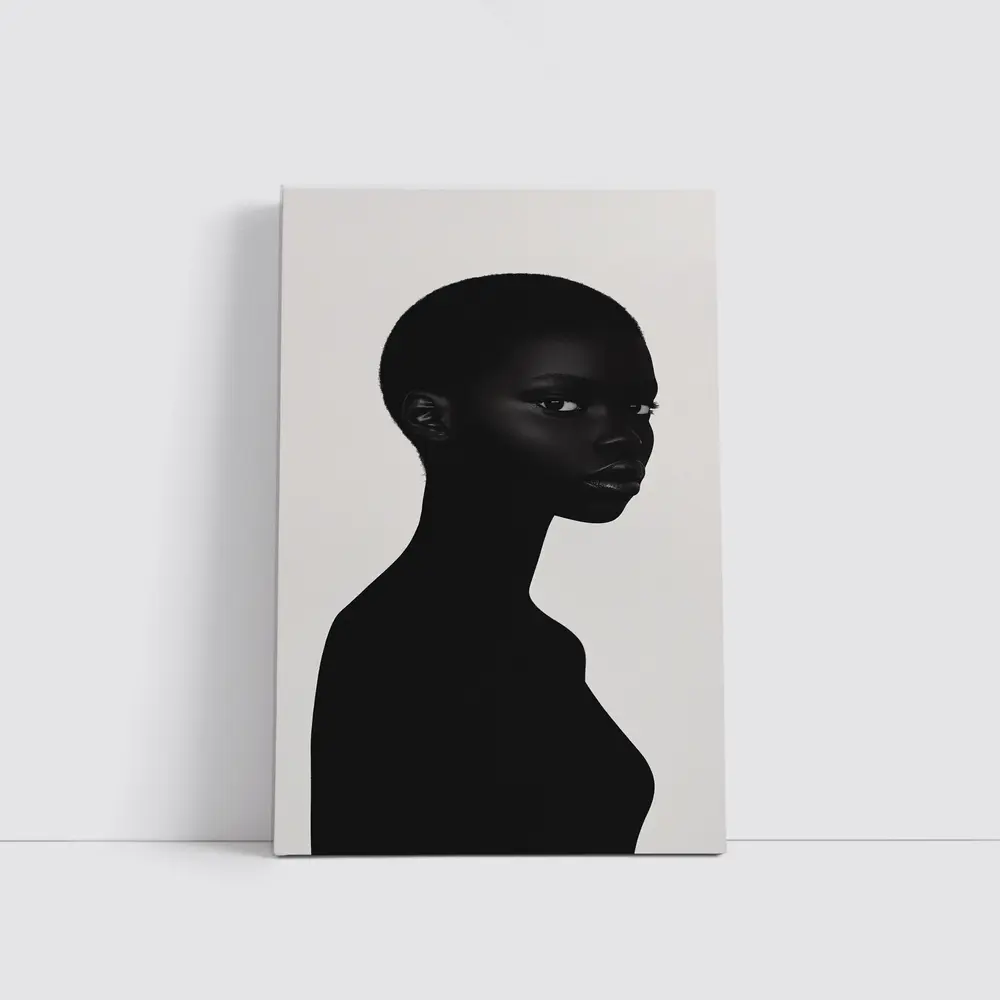 Black Woman Portrait Minimalist White Background – Wall Art