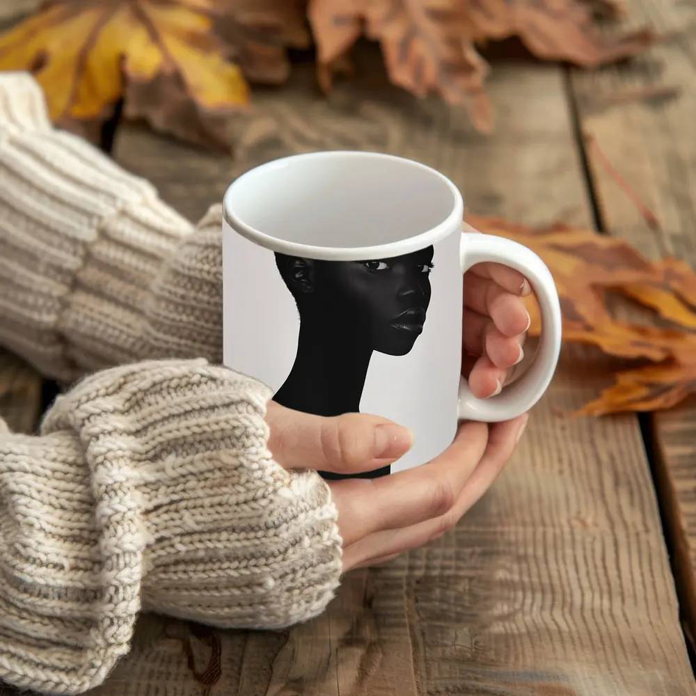 Black Woman Portrait Minimalist White Background – Mugs