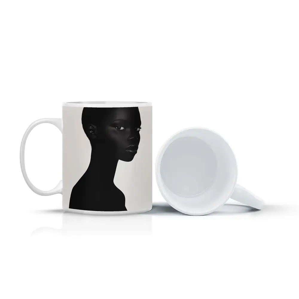 Black Woman Portrait Minimalist White Background – Mugs