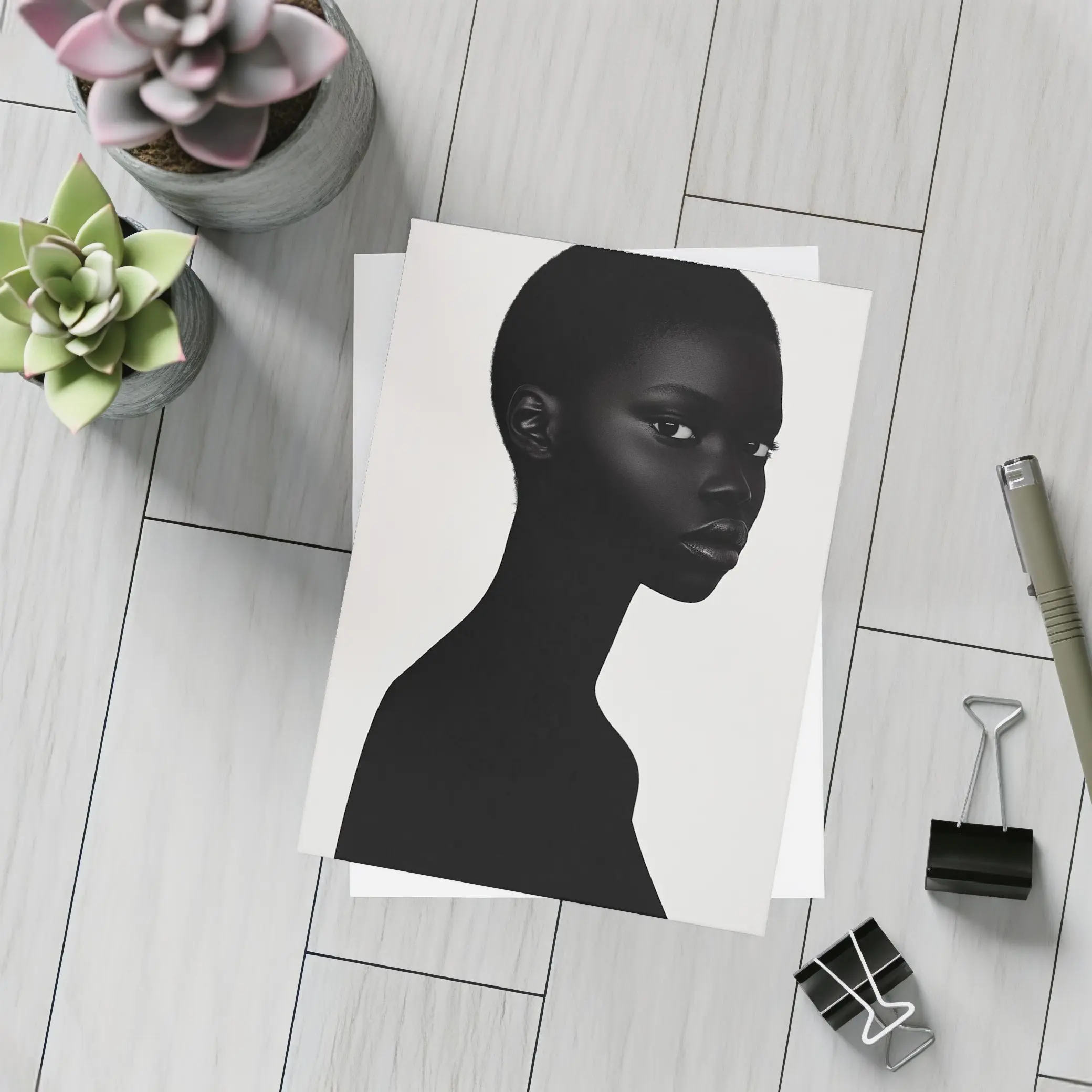 Black Woman Portrait Minimalist White Background – Postcards