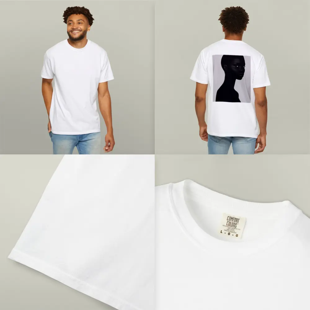 Black Woman Portrait Minimalist White Background – T-Shirts