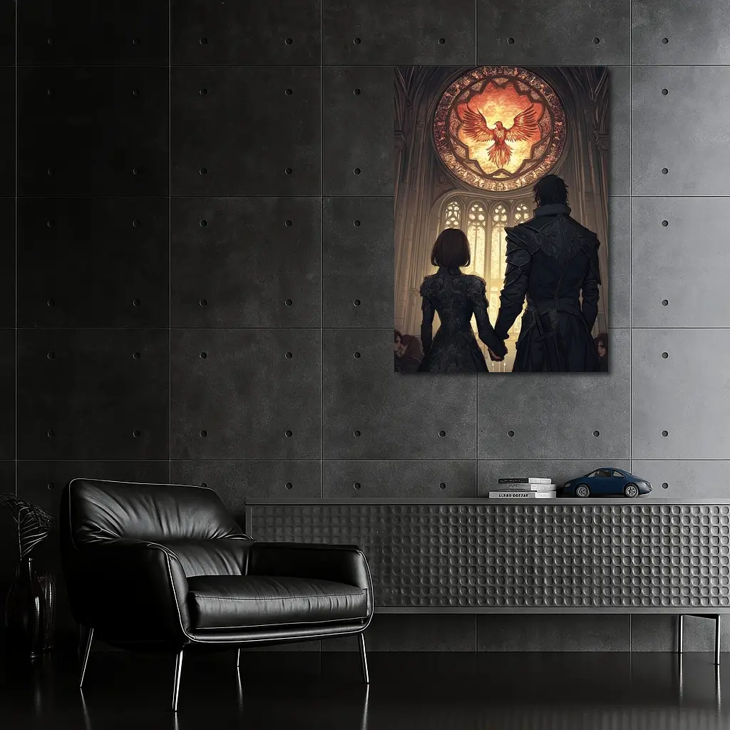 Anime Couple Cathedral Phoenix Stained Glass – Wall Art