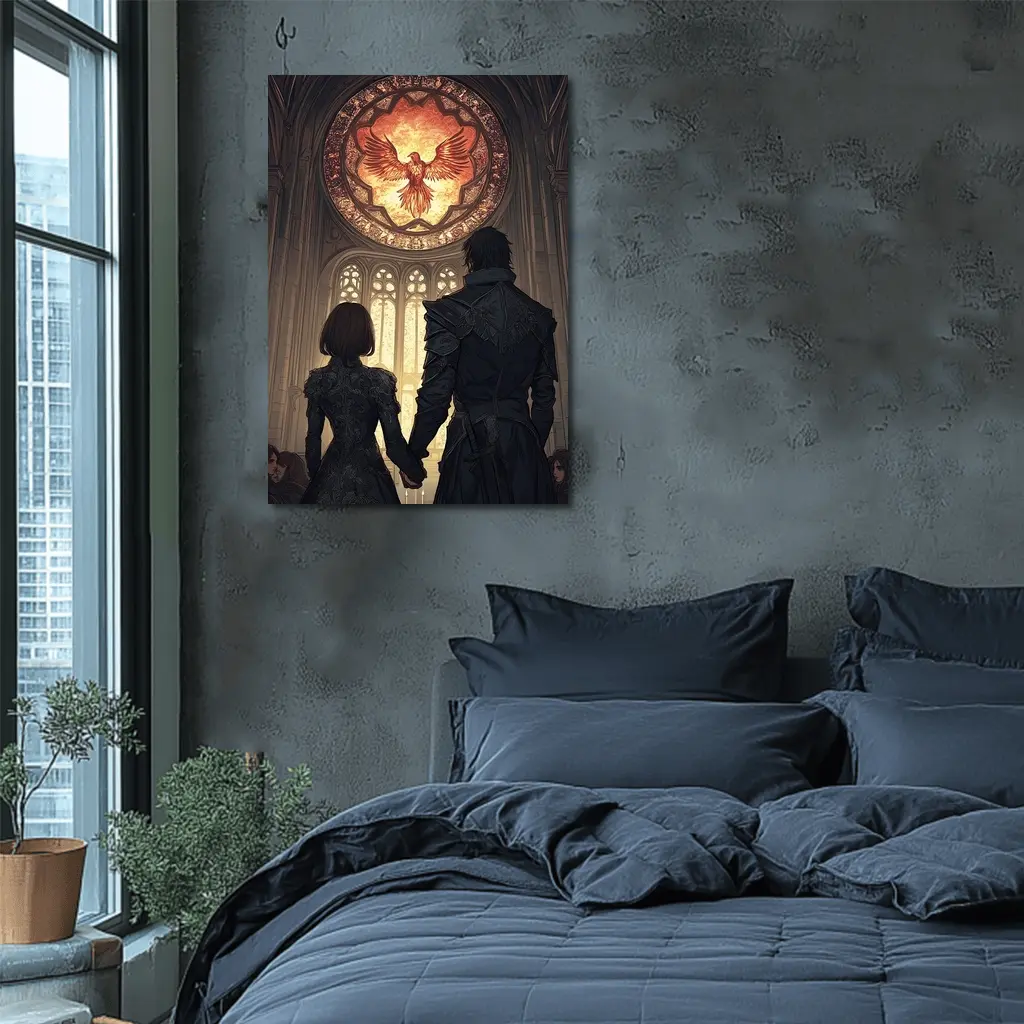 Anime Couple Cathedral Phoenix Stained Glass – Wall Art
