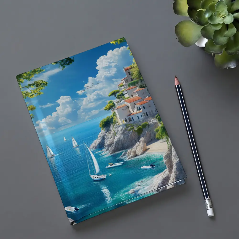 Mediterranean Coastal Cliffs Sailboats Blue Sea – Notebooks