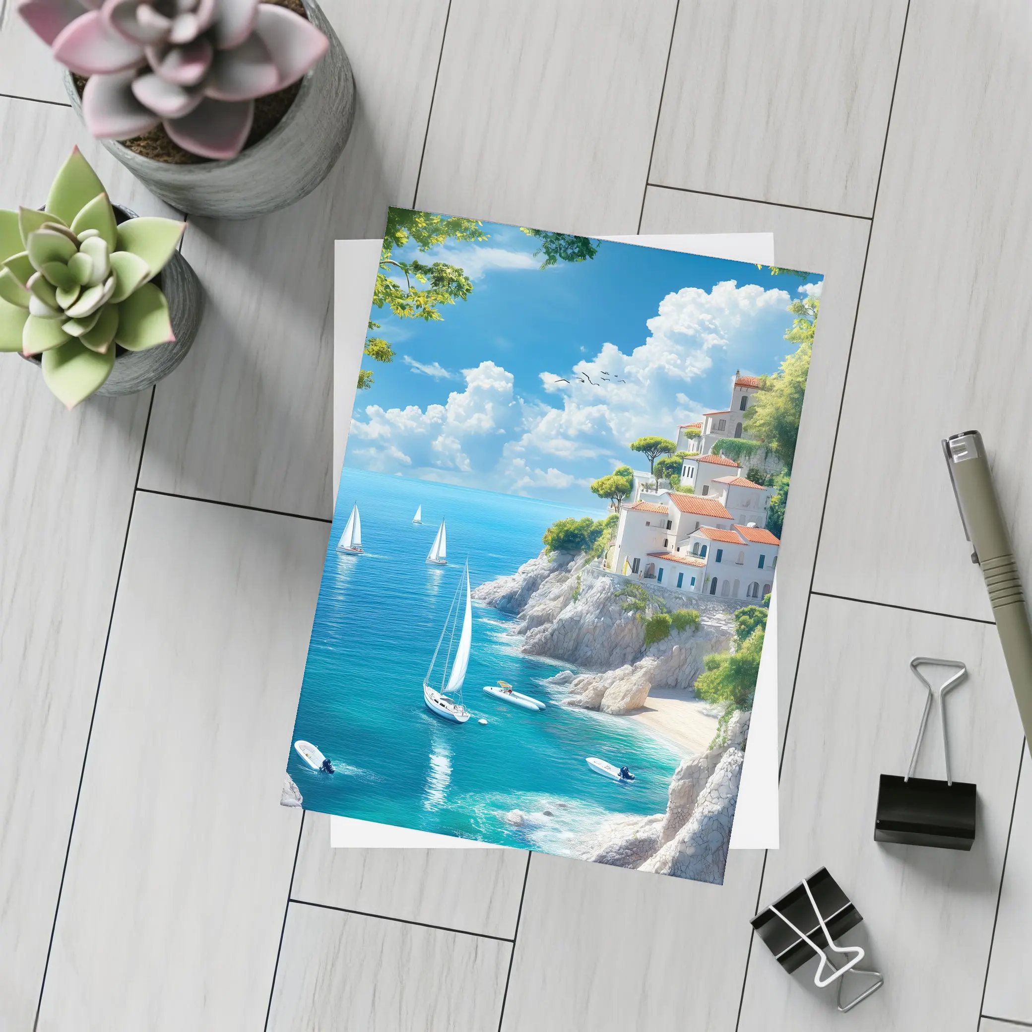 Mediterranean Coastal Cliffs Sailboats Blue Sea – Postcards