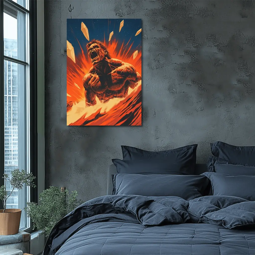 Raging Beast Explosion Fire Comic Art – Wall Art