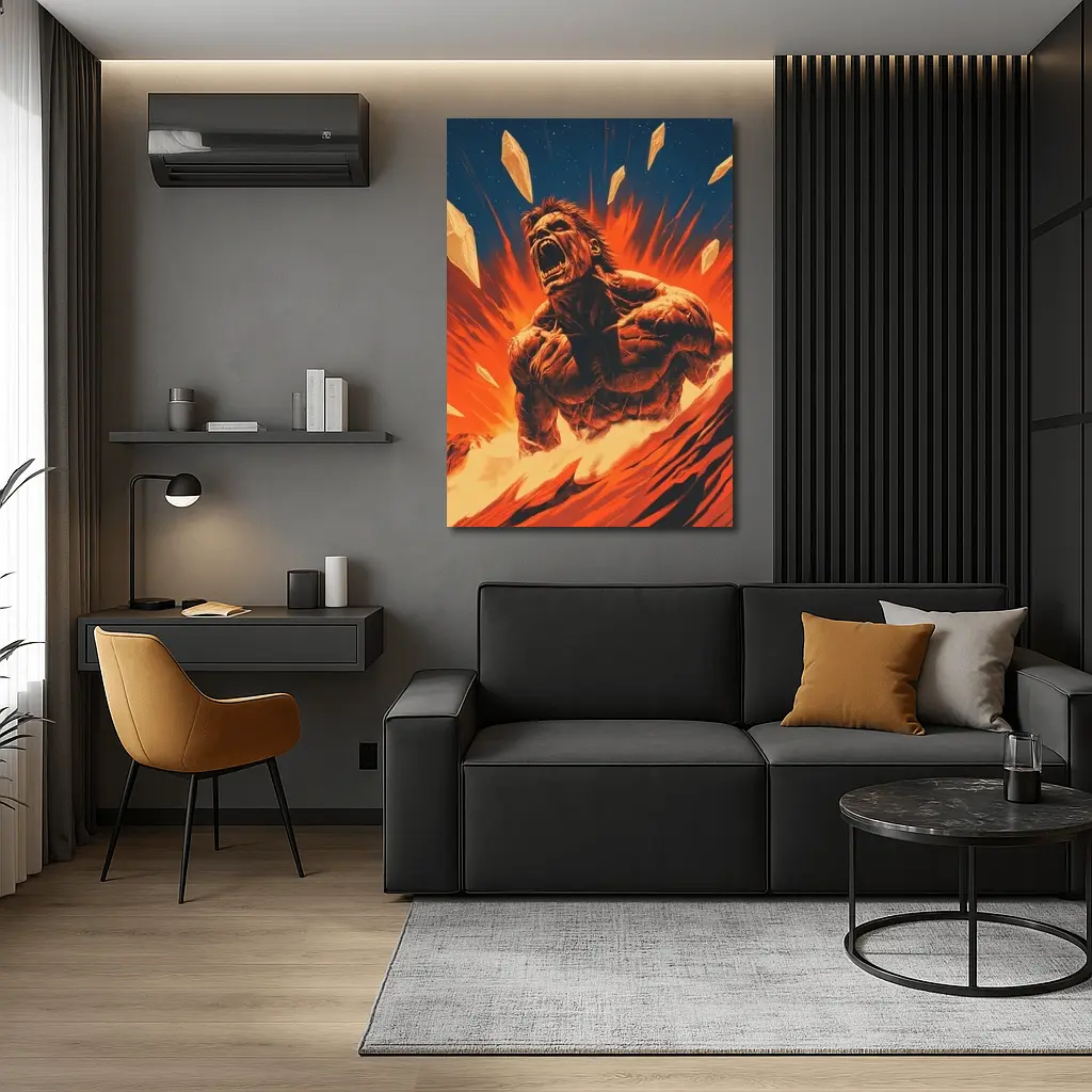 Raging Beast Explosion Fire Comic Art – Wall Art