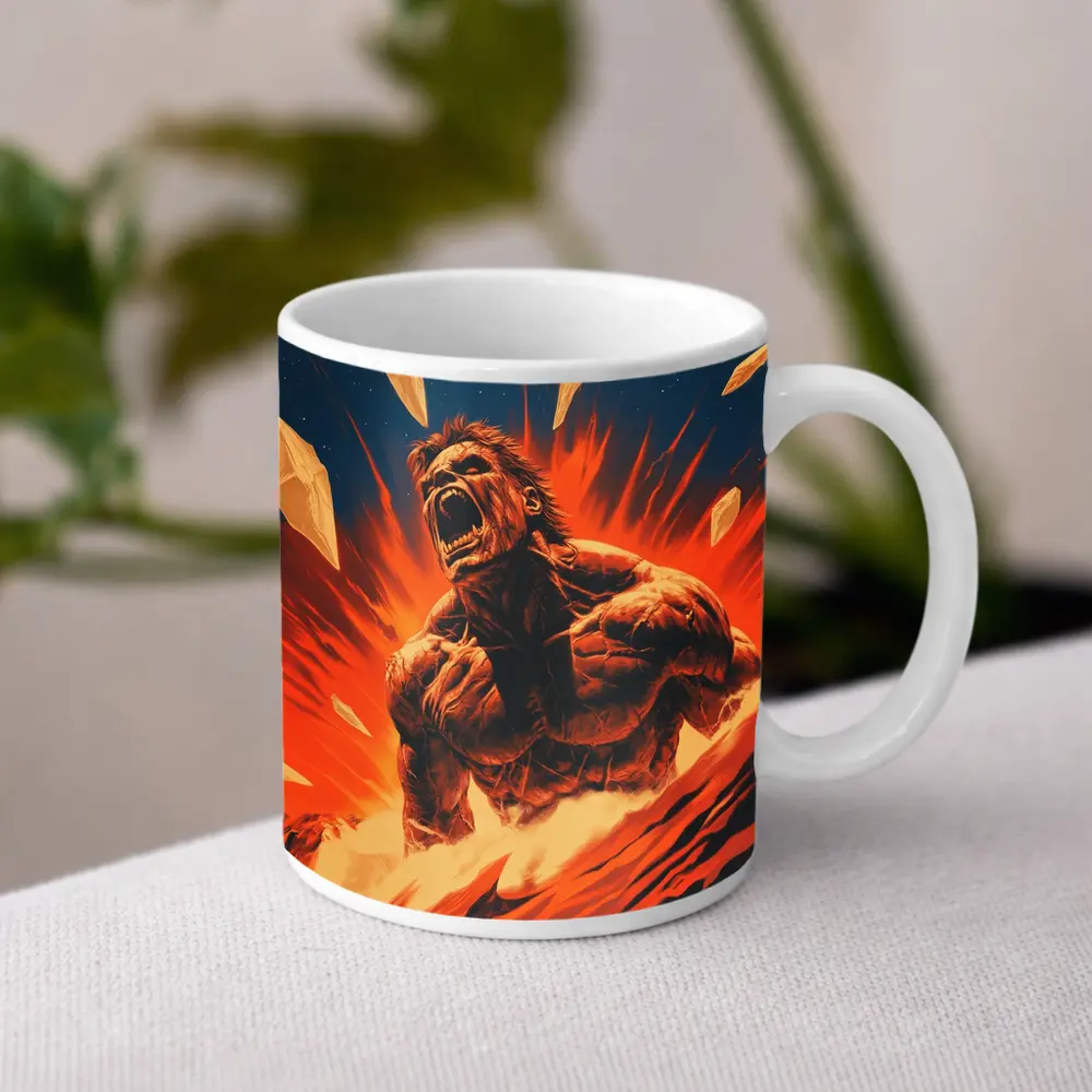 Raging Beast Explosion Fire Comic Art – Mugs