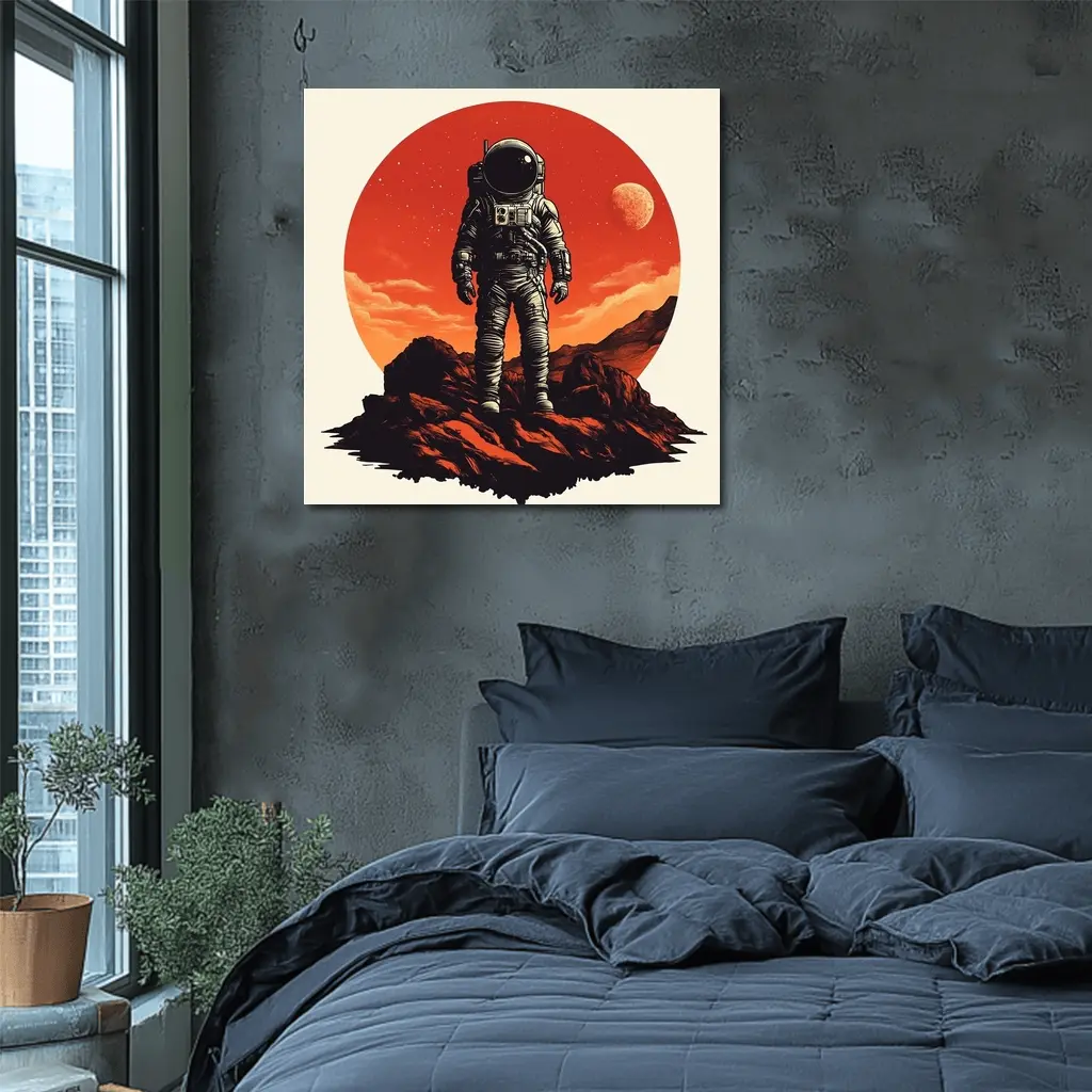 Astronaut Standing On Rocky Mars Surface – Wall Art