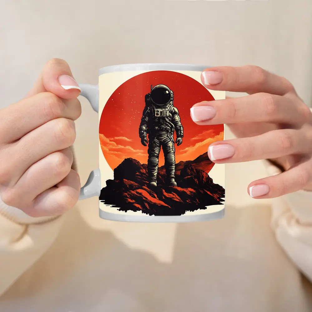 Astronaut Standing On Rocky Mars Surface – Mugs
